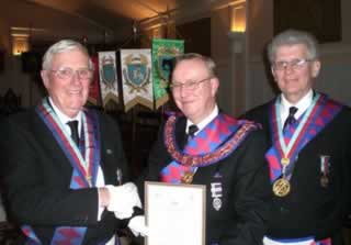 (l to r) E Comp Pat Marlow, E Comp David Jackson (Deputy Grand Superintendent),  E Comp Ivan Greaves (Provincial Grand Scribe E)