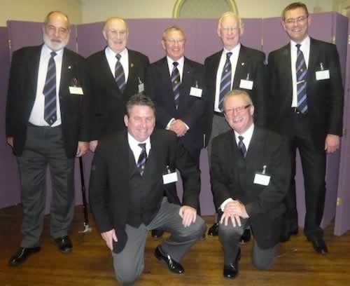 Members of the Provincial Demonstration Group (l to r back row) Owen Davison. Eric Place, Steve Squires, Peter Ayton, Dale Gilbert (l to r kneeling) Mike Walton and Trevor Cook 