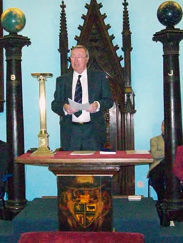 Provincial Grand Master, RWBro Barrie Hall addresses the meeting