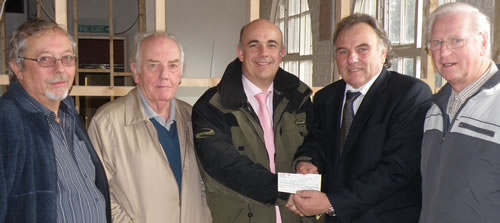 (l to r) David Hearn (Treasurer, Rushden Mind) WBro Tom Thorp (Risdene) Jim Vokes (Chairman of Trustees, Rushden Mind) WBro Brian Hornigold (WM, Pemberton), WBro Geoff Smith (Risdene)