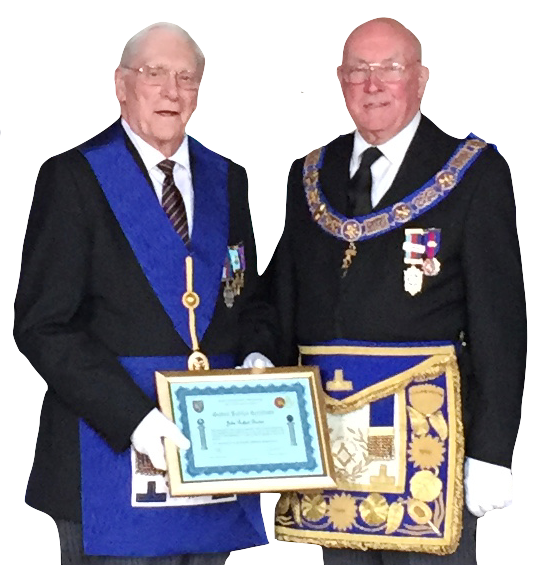 WBro Bob Beeton receiving his Golden Jubilee certificate from the PGM